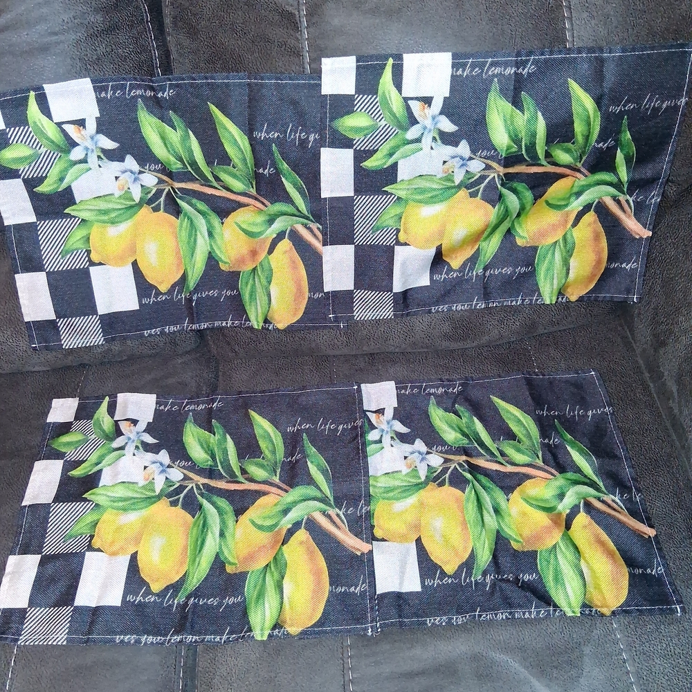 SHEIN Lemon Print Kitchen Linens - Black and Yellow